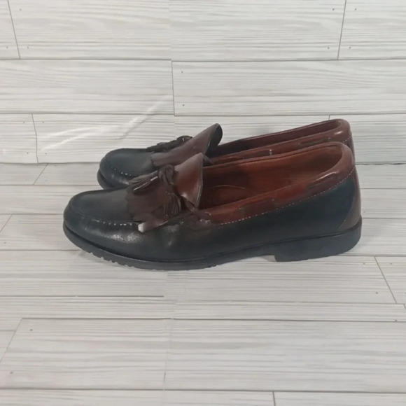 Allen Edmond men's 11 loafer Nashua black n brown tassel kitties slip on - Picture 3 of 8